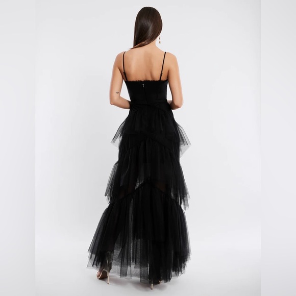 BCBGMAXAZRIA Sheer Tiered Ruffle Gown - in black Size 4 - Picture 8 of 11